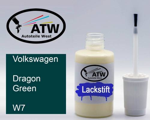 Volkswagen, Dragon Green, W7: 20ml Lackstift, von ATW Autoteile West.